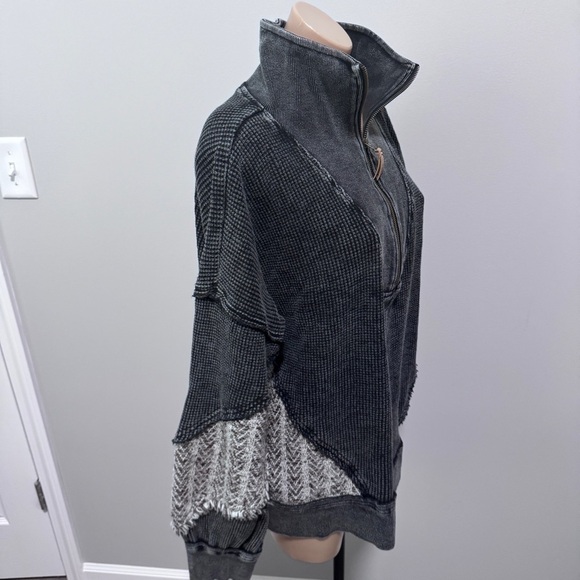 BKE Quarter Zip Pieced Pullover Washed Black Buckle XL Thermal Waffle Knit - Picture 5 of 9